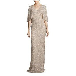 Alice & Olivia Krystina Embellished Cape Sleeve Evening Gown